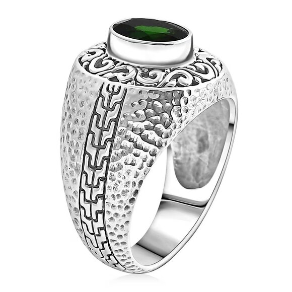 NEW Chrome Diopside Hammer with Tulang Naga Texture Ring in Sterling Silver S6 - Picture 2 of 3